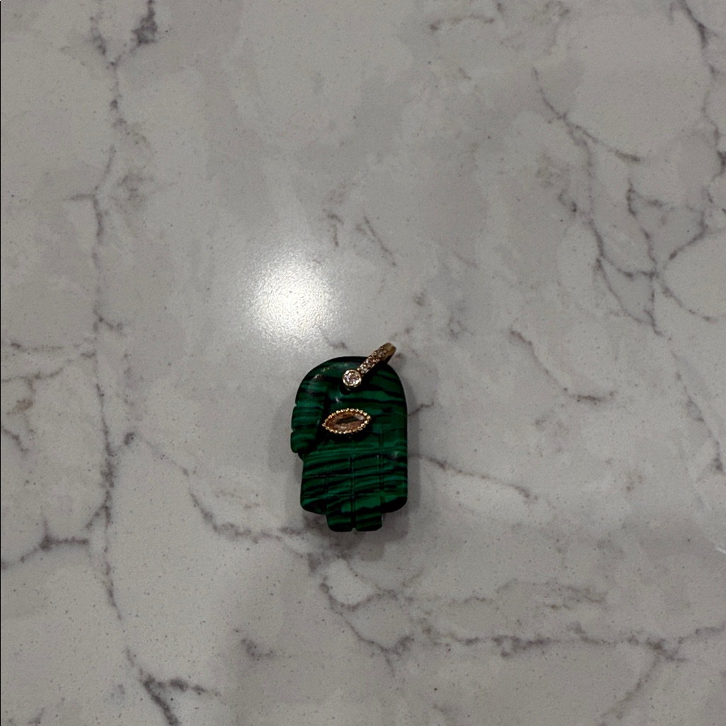 Green And Gold Hamsa Pendant